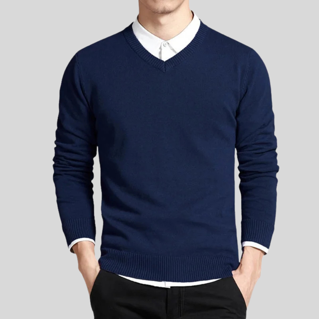 Maglione in cotone con scollo a V da uomo