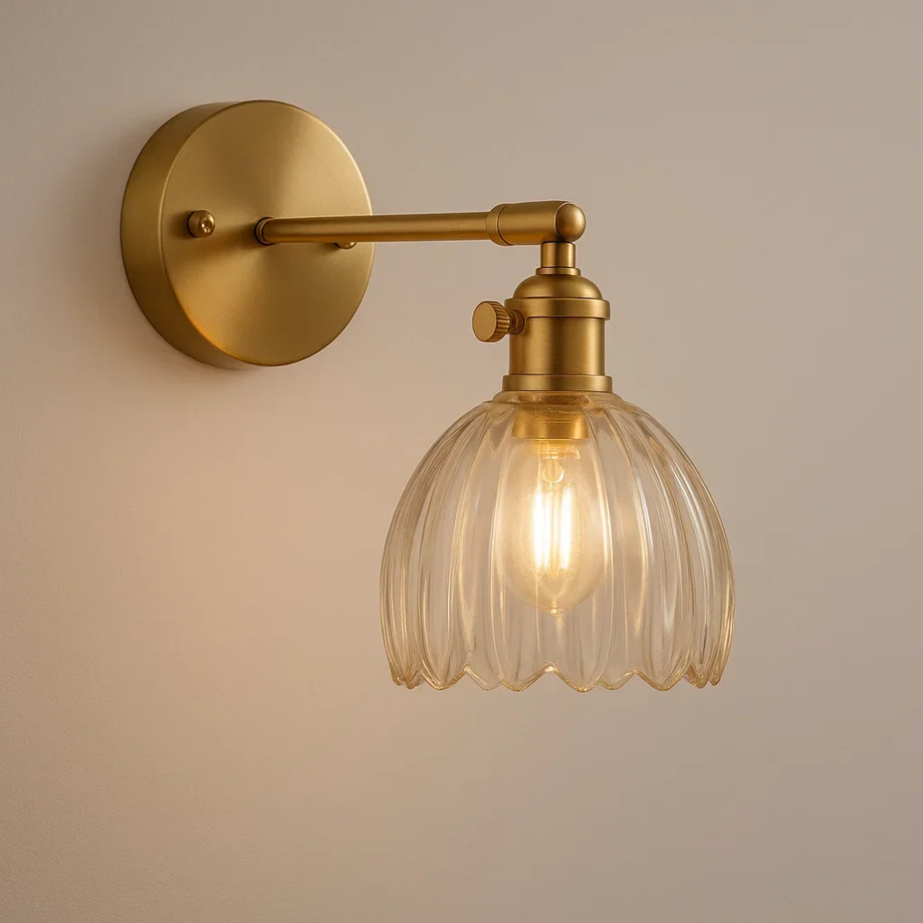 Lampada da parete retrò in vetro a tulipano