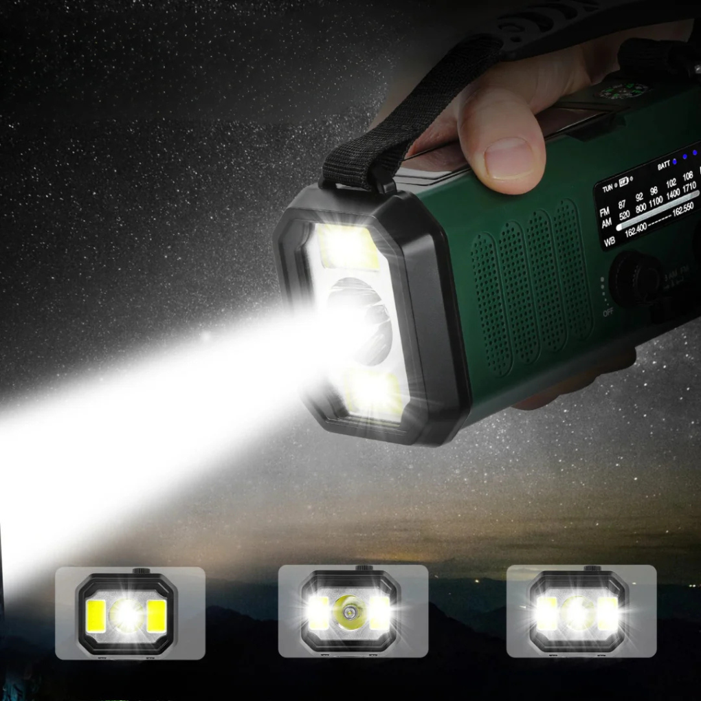 Radio di emergenza con manovella, pannello solare e funzione power bank