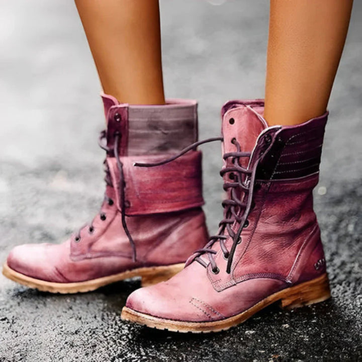 Stivali allacciati in pelle vintage retrò da donna