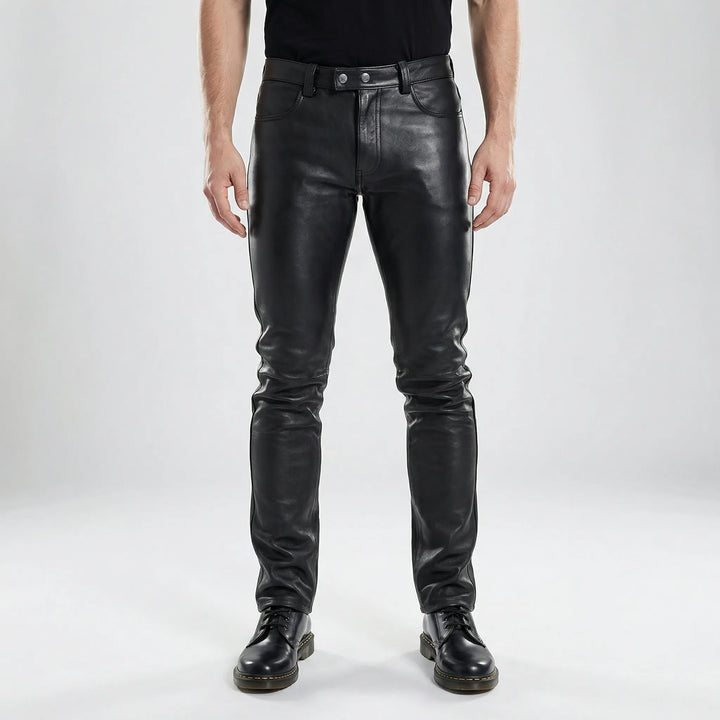 Veckro - Pantaloni da uomo slim-fit in similpelle