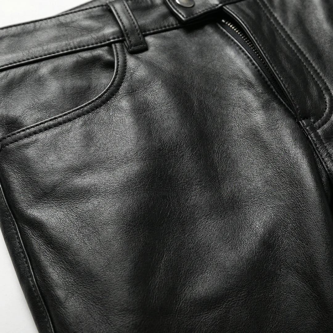 Veckro - Pantaloni da uomo slim-fit in similpelle