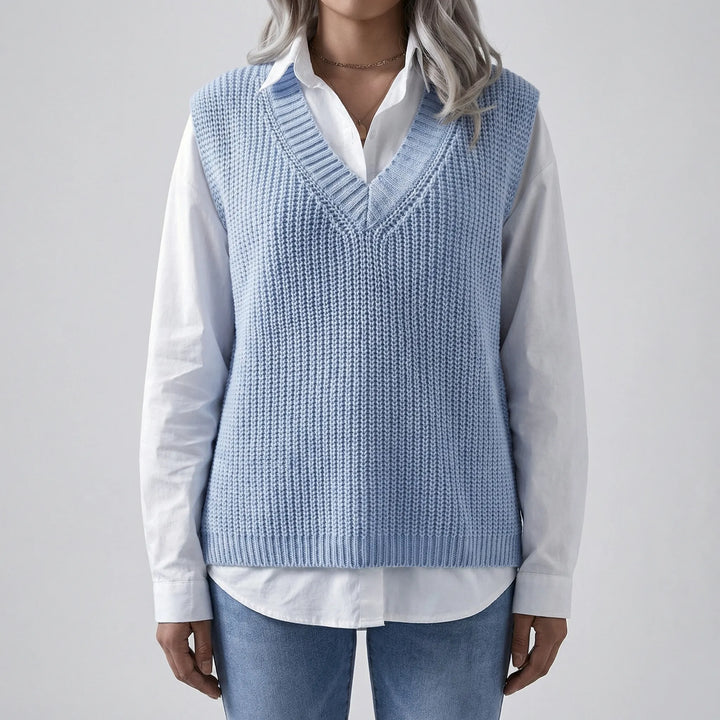 Veslora - Gilet in maglia senza maniche con scollo a V