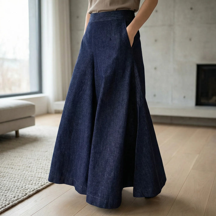 Wideaux - Pantaloni da donna a gamba larga lunghi fino ai piedi