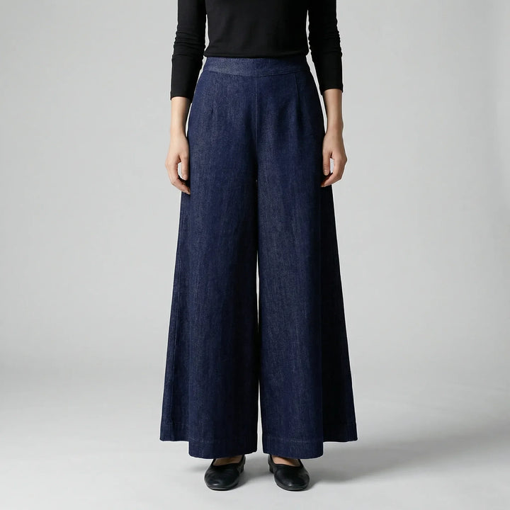 Wideaux - Pantaloni da donna a gamba larga lunghi fino ai piedi