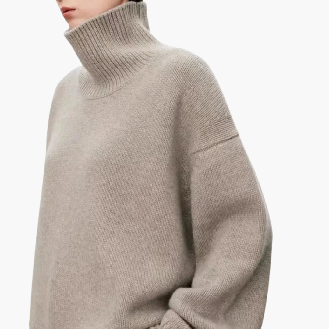Women's Oversized Sweater with High Neck – Relaxed Knit Layer
