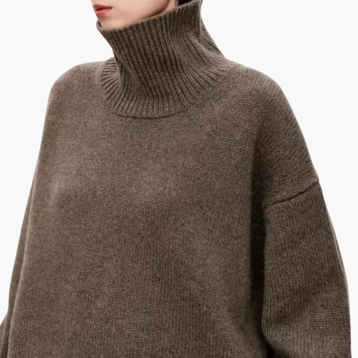 Women's Oversized Sweater with High Neck – Relaxed Knit Layer