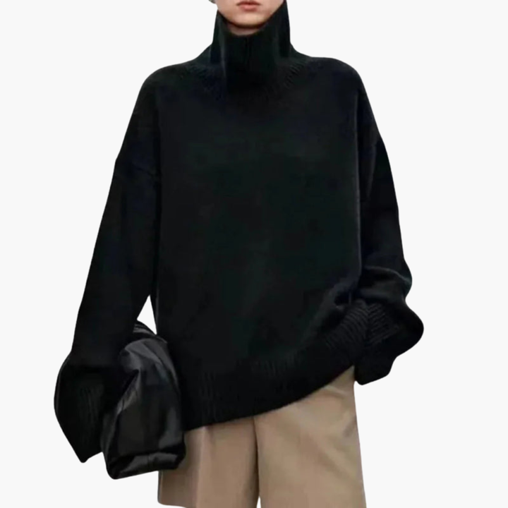 Women's Oversized Sweater with High Neck – Relaxed Knit Layer
