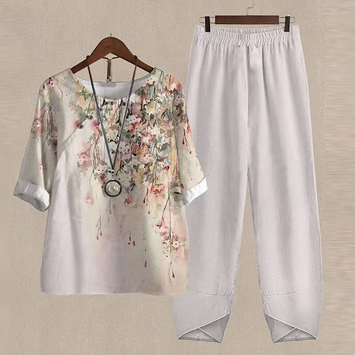 Set a Due Pezzi Elegante Florale Perfettamente Confortevole