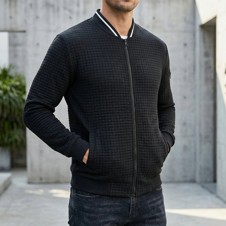 Zenvarn - Pullover da uomo trapuntato con mezza zip