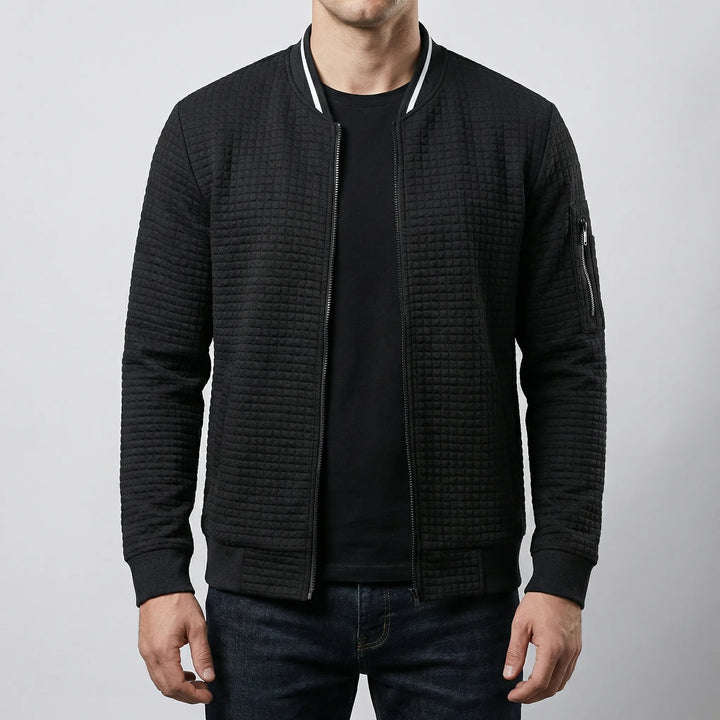 Zenvarn - Pullover da uomo trapuntato con mezza zip