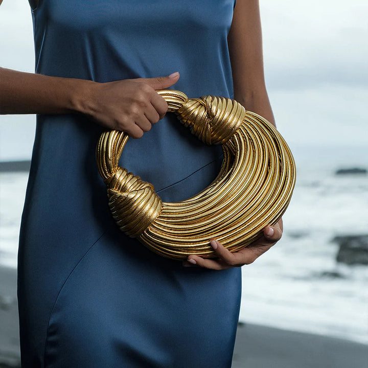 Woven Women's Handbag with Knot Detail
