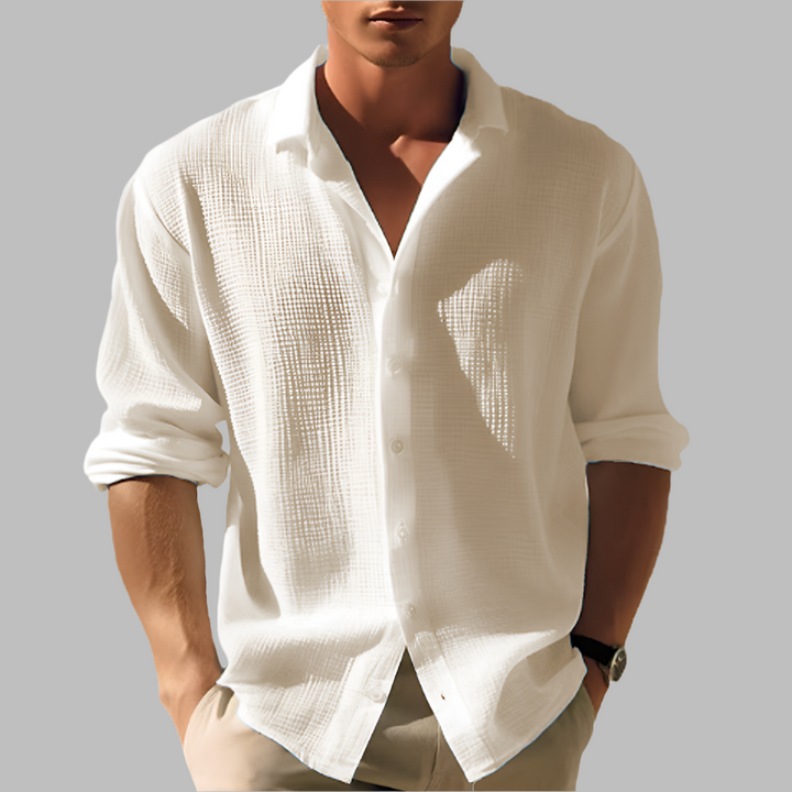 Light men's shirt in plain cotton and linen