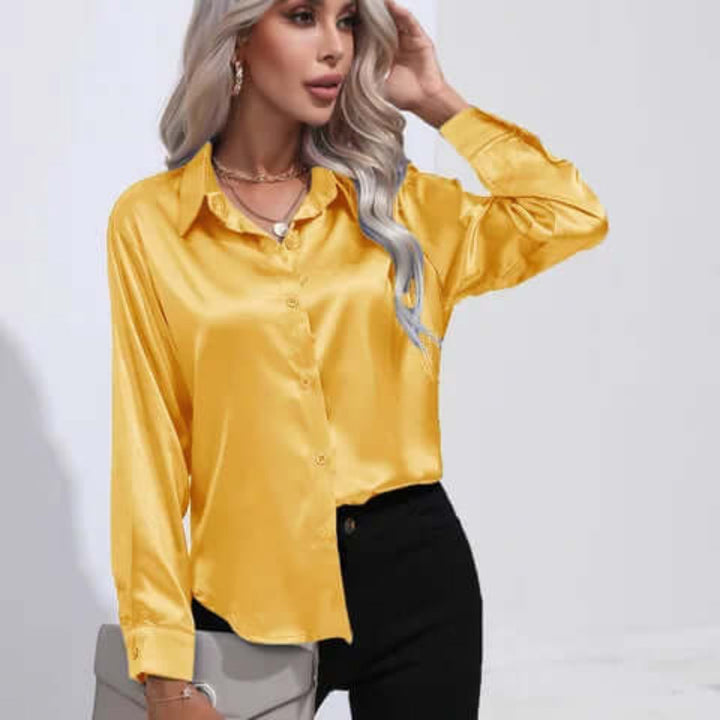 Women's satin blouse with long sleeves and loose fit