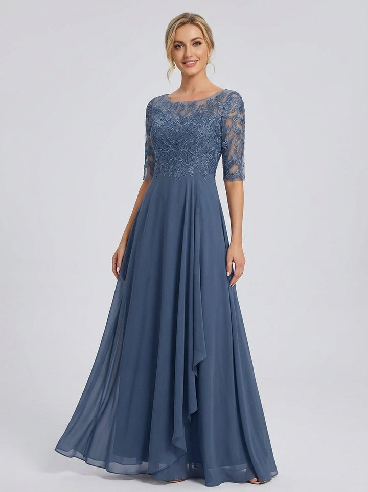 Women's chiffon evening dress with floral lace