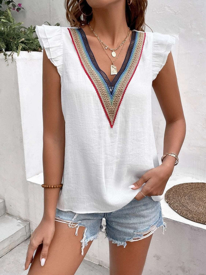 Blouse with gathered V-neckline