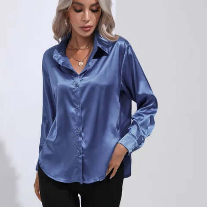Women's satin blouse with long sleeves and loose fit