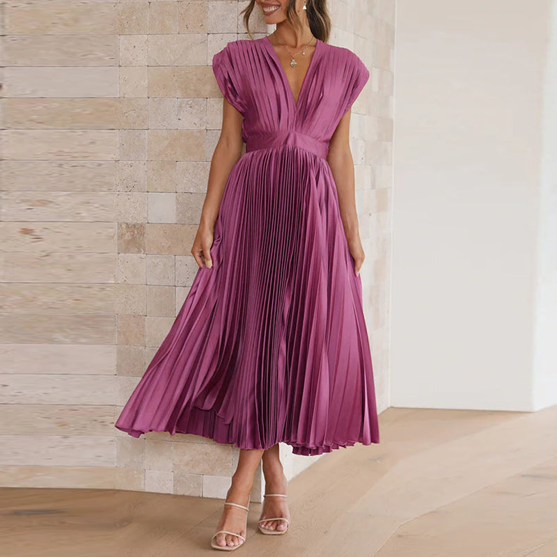Abito donna elegante con scollo a V e senza maniche