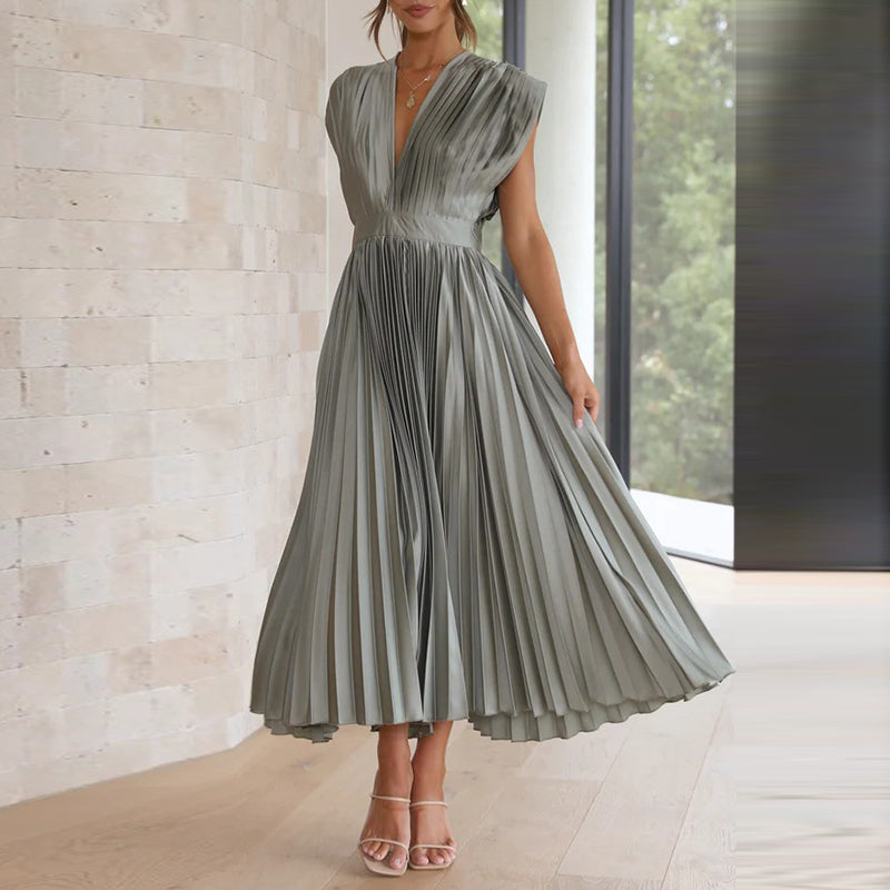 Abito donna elegante con scollo a V e senza maniche