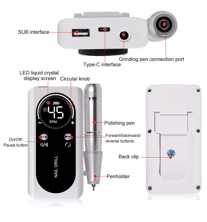 45,000RPM Rechargeable Electric Nail Drill
