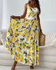 Women's dress with lemon print and shoulder straps