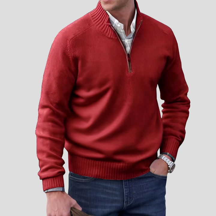 Suéter de hombre de punto de algodón con cuello con cremallera