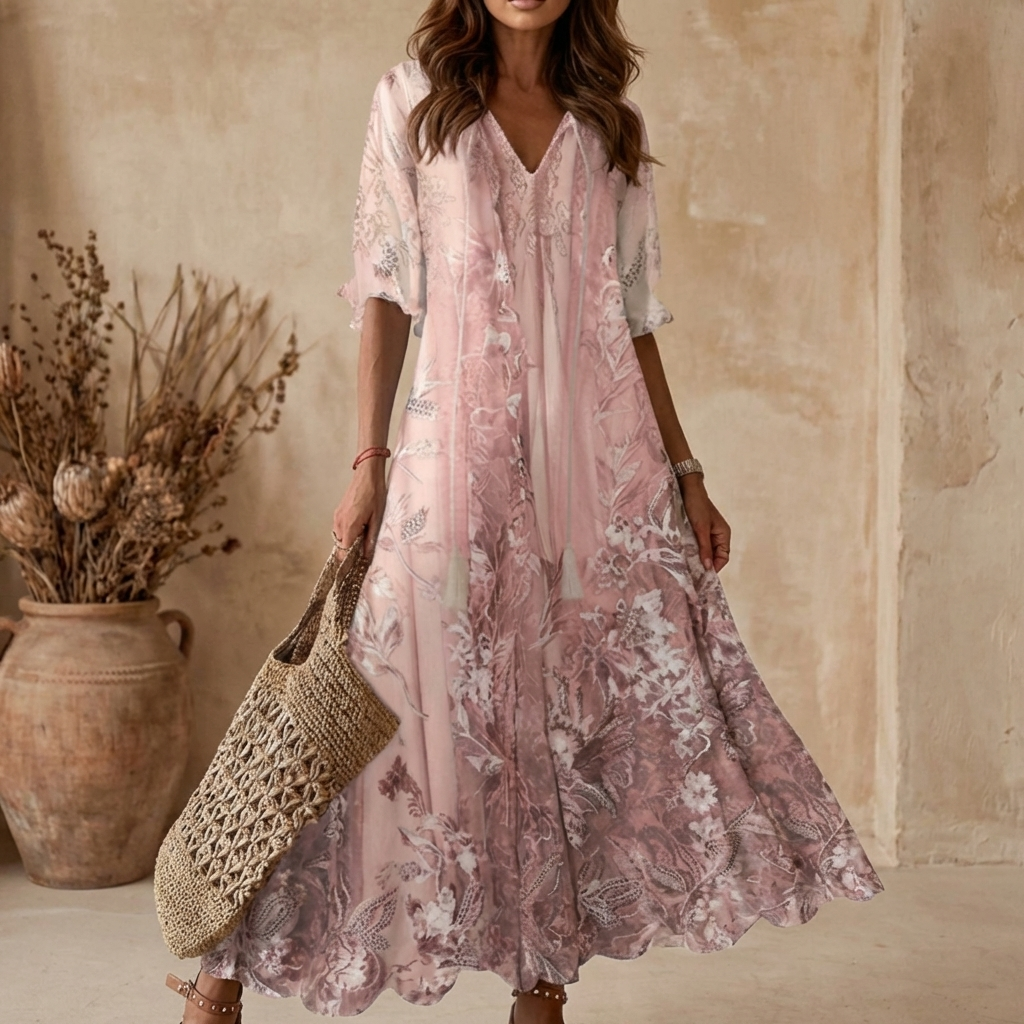 Abito Maxi V-Collo Floreale Donna