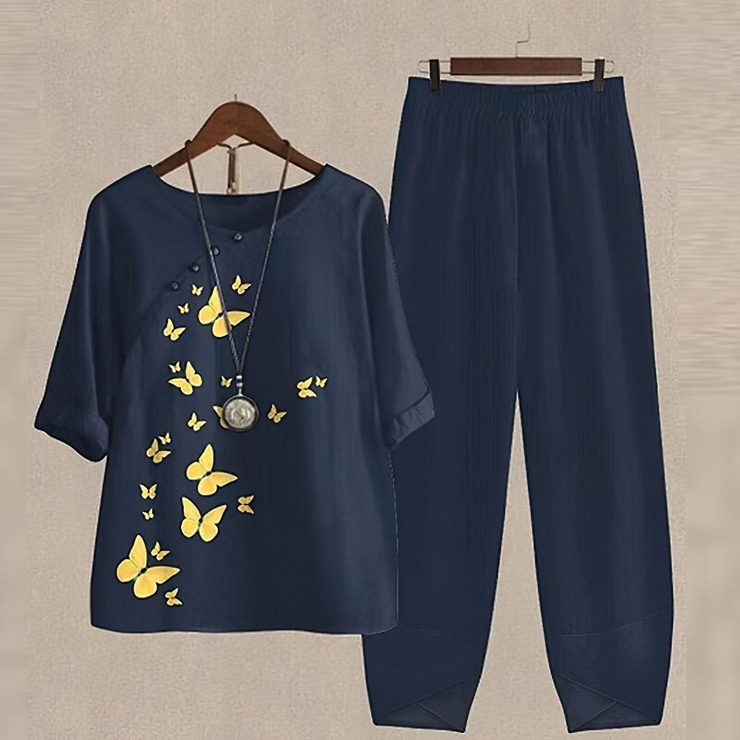 Set a Due Pezzi Elegante Florale Perfettamente Confortevole