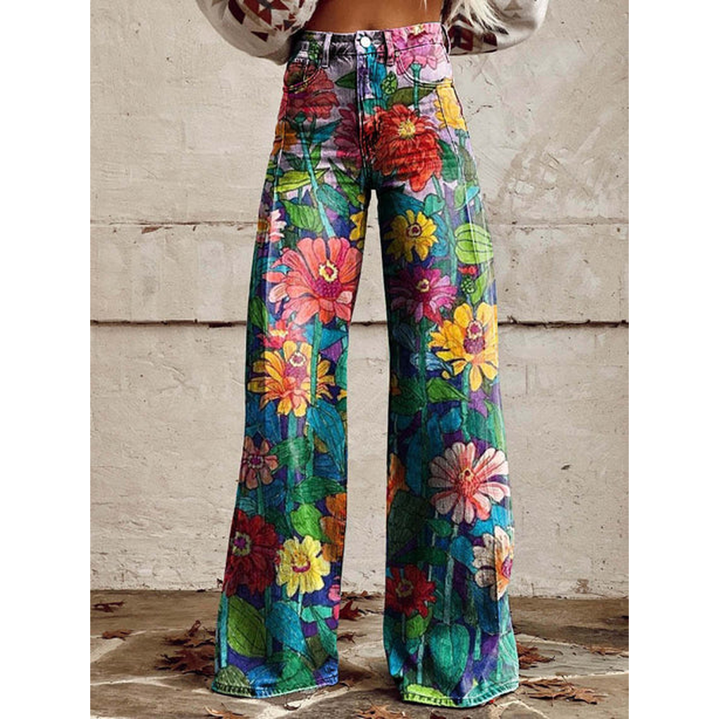 Pantaloni lunghi da donna – Ritan Stampa floreale e tinta unita