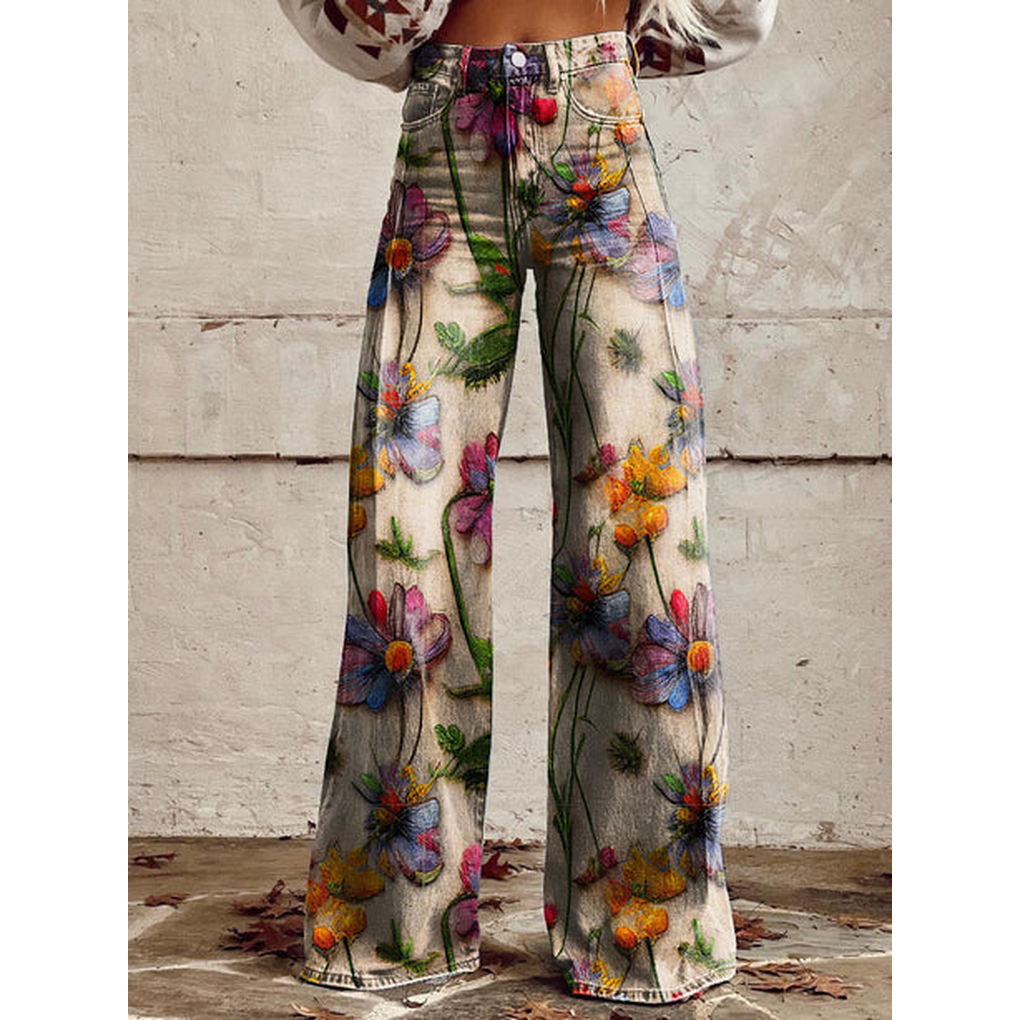 Pantaloni lunghi da donna – Ritan Stampa floreale e tinta unita