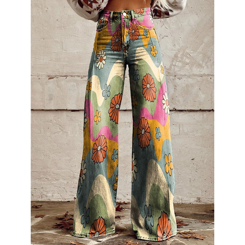 Pantaloni lunghi da donna – Ritan Stampa floreale e tinta unita