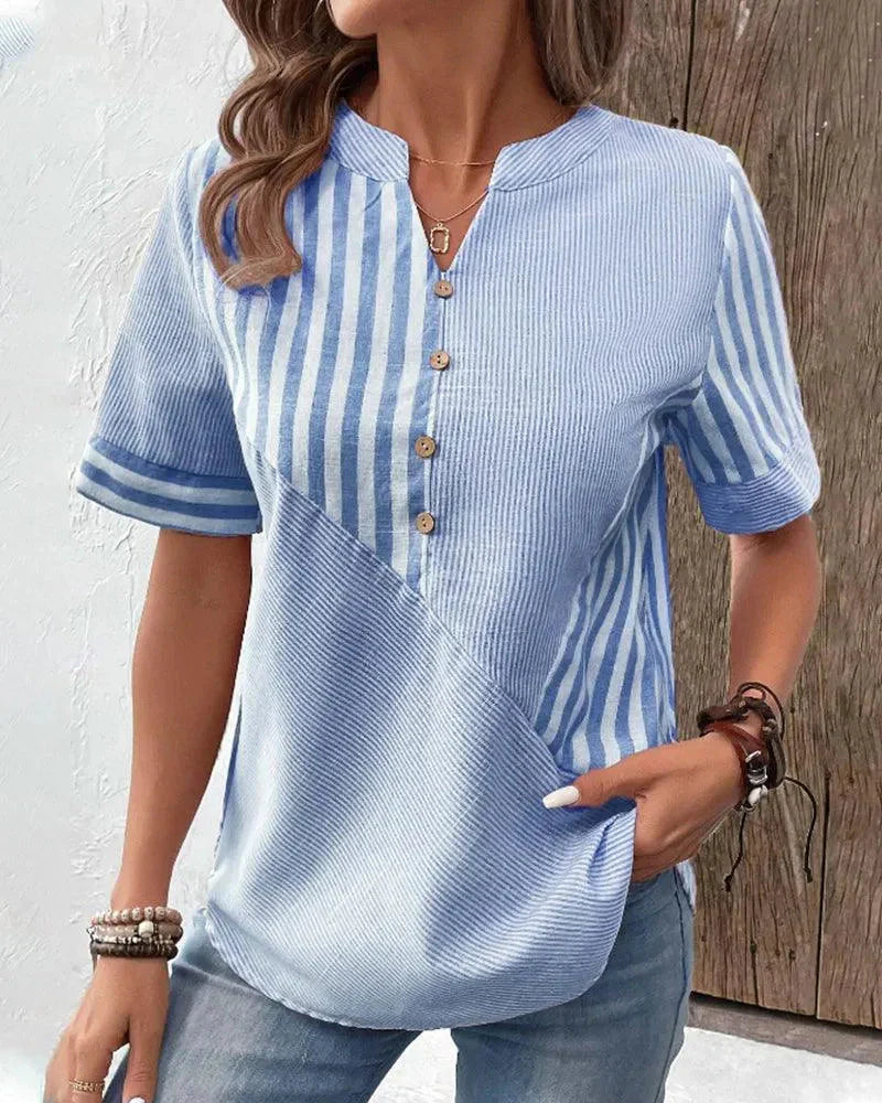 Light striped blouse for women with mandarin collar