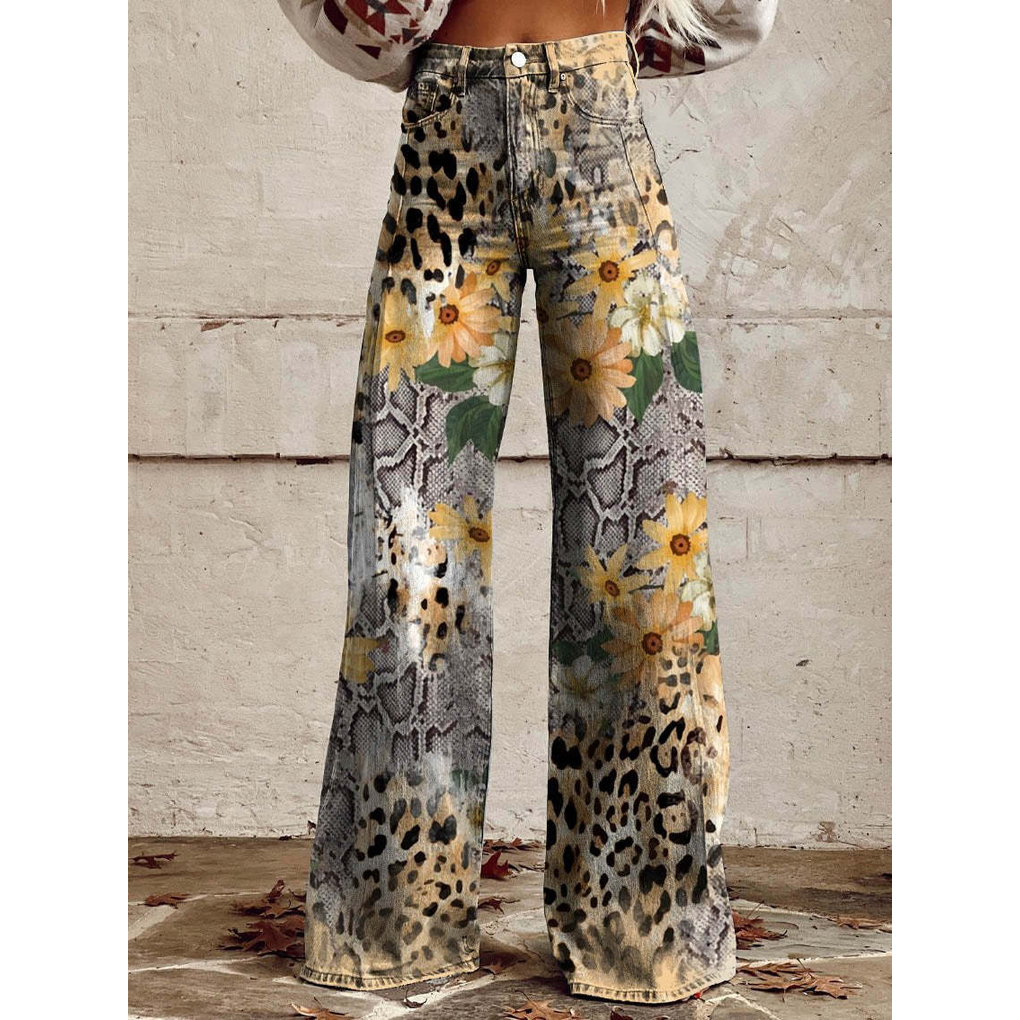 Pantaloni lunghi da donna – Ritan Stampa floreale e tinta unita