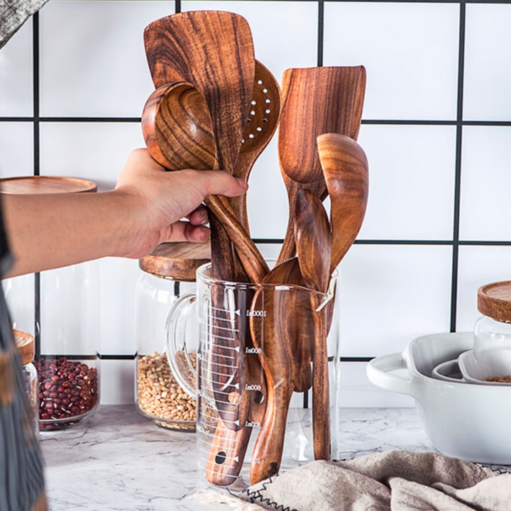 High-quality natural teak wood kitchen tools