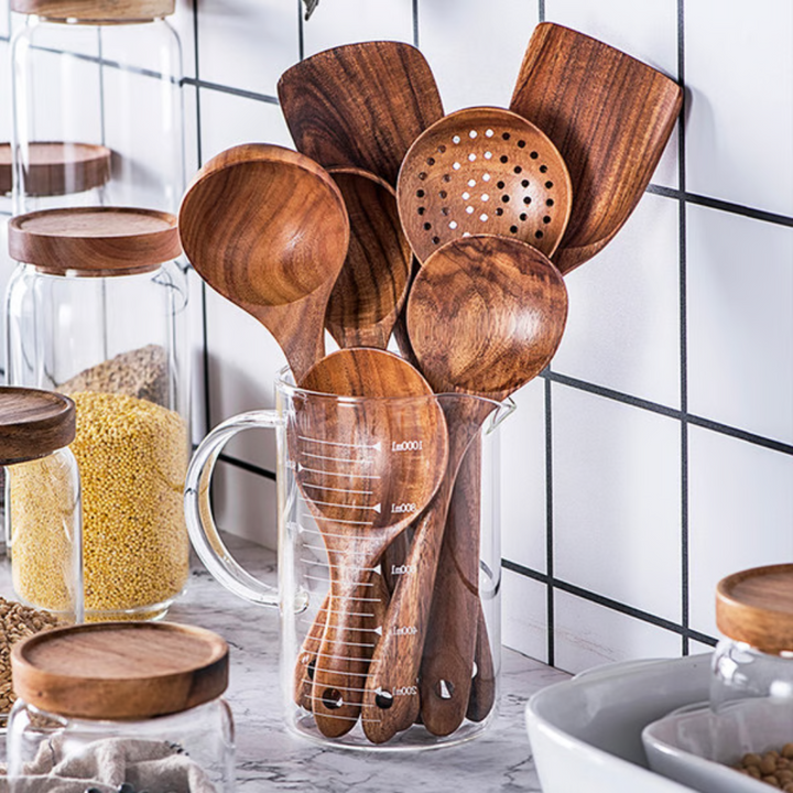 High-quality natural teak wood kitchen tools