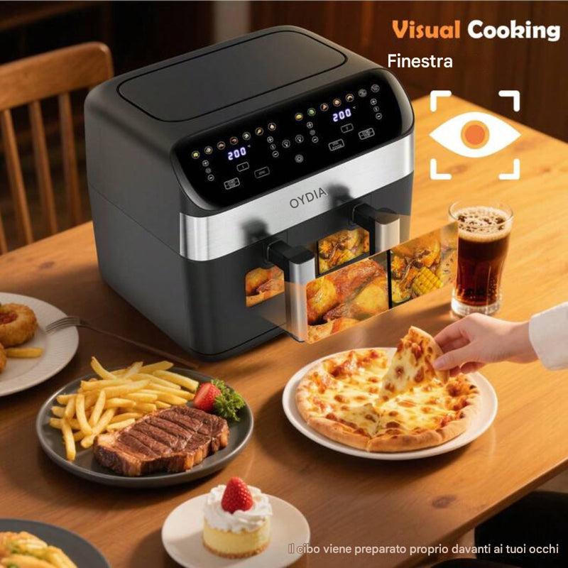 Friggitrice ad aria doppia zona 12 in 1 con sistema a 2 cestelli