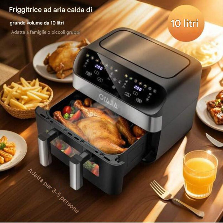 Friggitrice ad aria doppia zona 12 in 1 con sistema a 2 cestelli