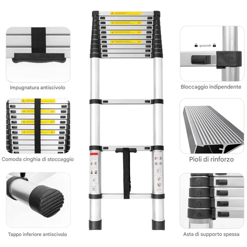 Escalera telescópica extensible con altura regulable