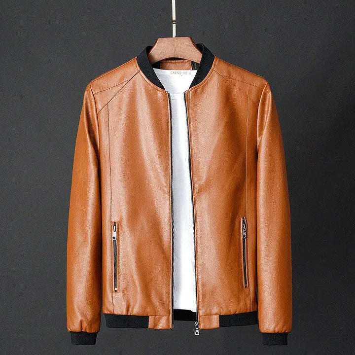 Giacca in pelle vintage con tasca per uomo