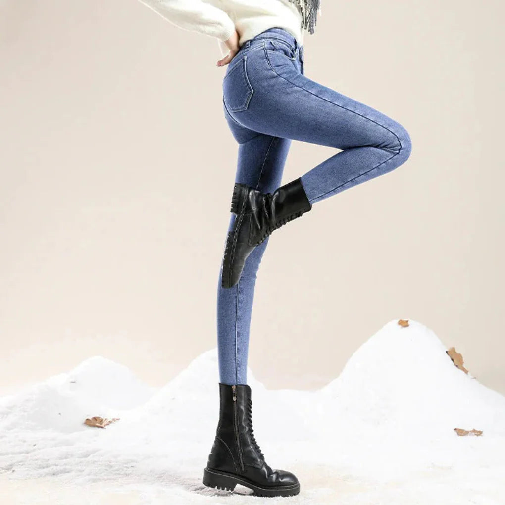 Jeans invernali da donna a vita alta